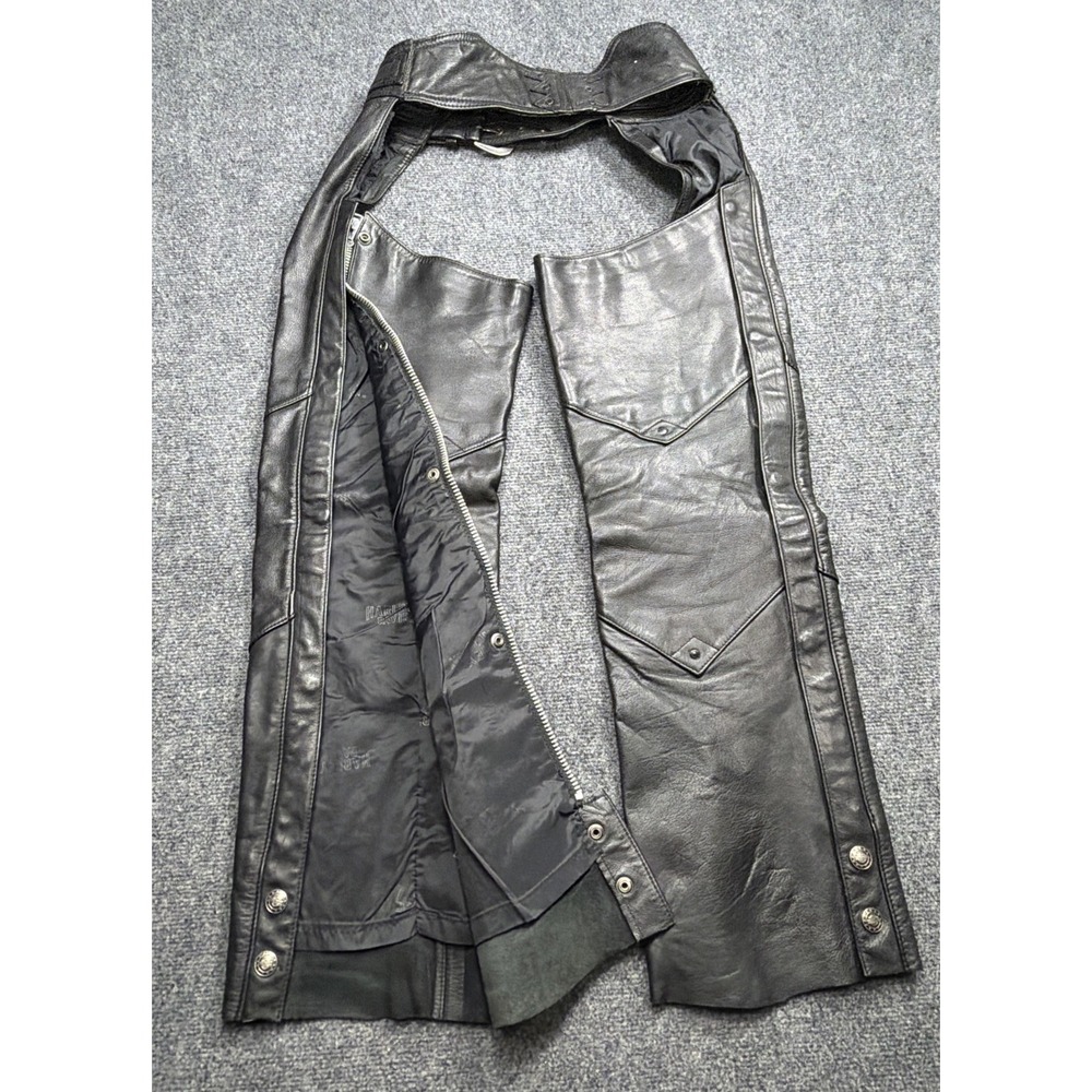 VTG Harley Davidson Men's Small Leather Chaps Motorcycle Ribbed Riding Moto 27"